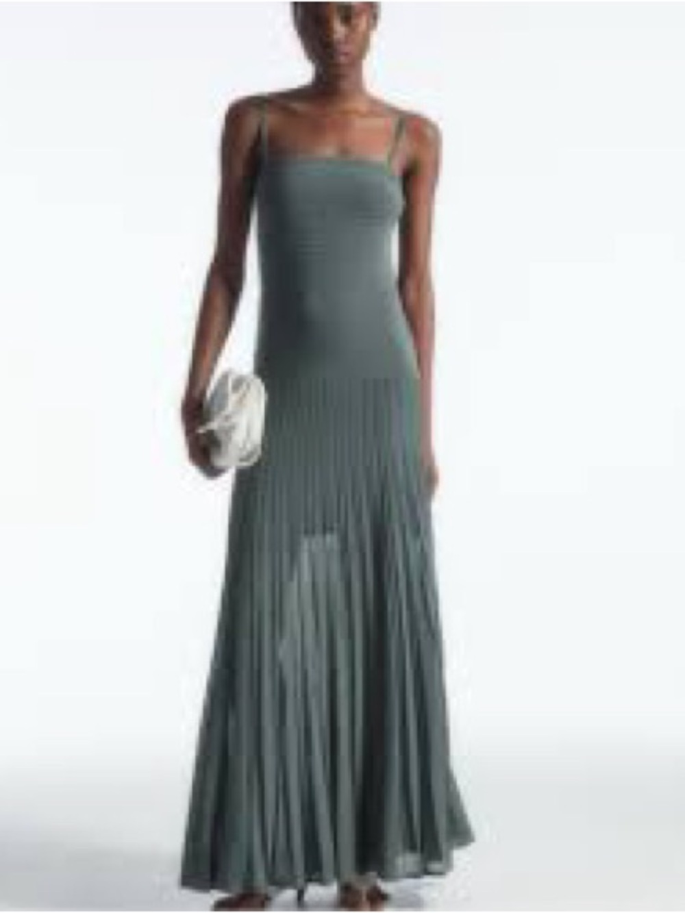 COS Olive-Green Pleated Maxi Dress with Thin Straps